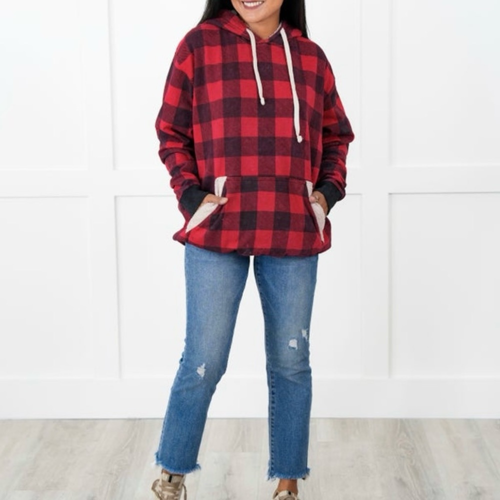 Plaid Long Sleeve Pullover
Hoodie With Sherpa Detail